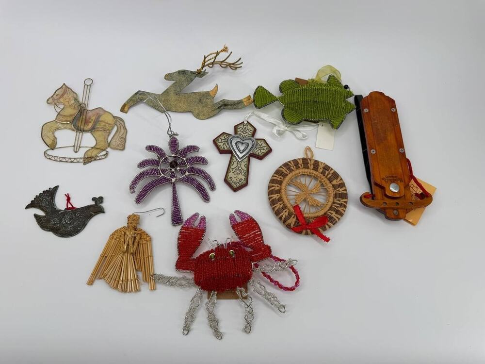 Mixed Ornament Lot 10 Handcrafted Metal Wood Beaded Decor Mountain Boy India